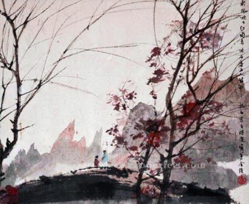中国の伝統芸術 Painting - 四季の秋の風景 1950 フーバオシー 繁体字中国語